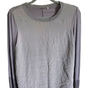 Elie Tahari Women's Silk Beaded‎ Sleeve Gray Tunic Top Long Sleeve XS